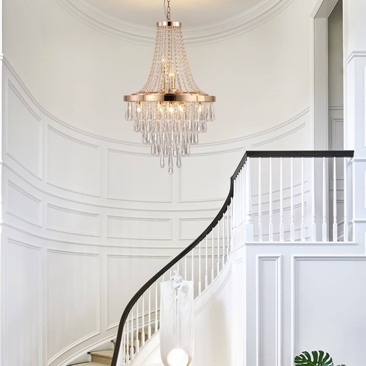 Crystal Chandelier, Modern Luxury Pendant Ceiling Light, 11-Light, 19.7 in Dia, Iron & K9 Crystal - Gold