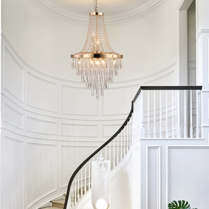 Crystal Chandelier, Modern Luxury Pendant Ceiling Light, 11-Light, 19.7 in Dia, Iron & K9 Crystal - Gold