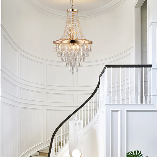 Crystal Chandelier, Modern Luxury Pendant Ceiling Light, 11-Light, 19.7 in Dia, Iron & K9 Crystal - Gold