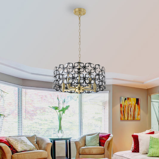 Modern Crystal Chandelier for Living Room - 5-Light Pendant, K9 Crystals, Sand Gold and Black Finish