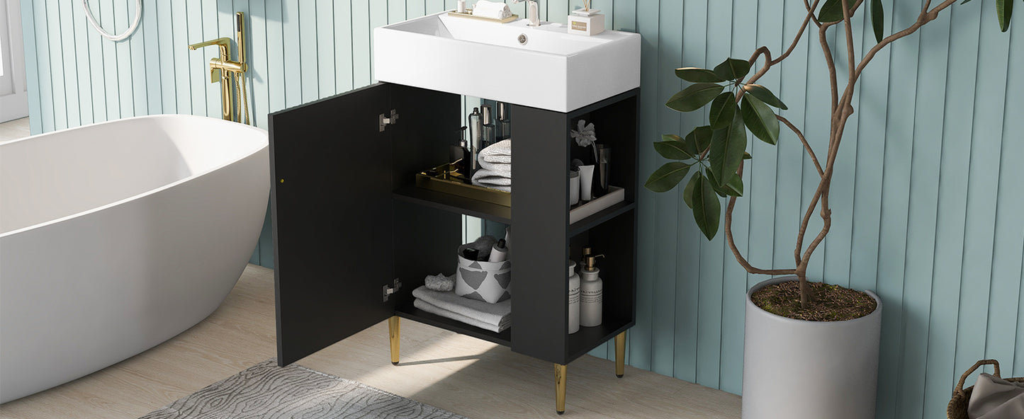 Modern 21.6" Black Bathroom Vanity with Ceramic Sink and Right-Side Storage Cabinet