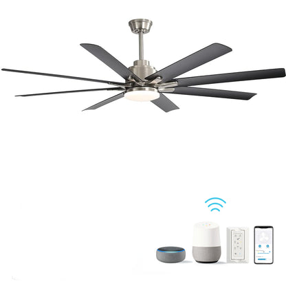 66-Inch Ceiling Fan with Dimmable LED Light, Smart Remote, DC Motor, 8 ABS Blades, Reversible, Nickel