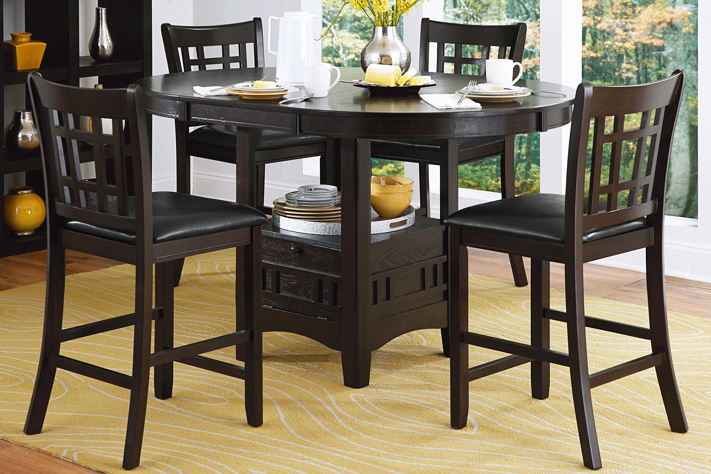 Counter Height Dining Set Five Piece Table Leaf Dark Cherry