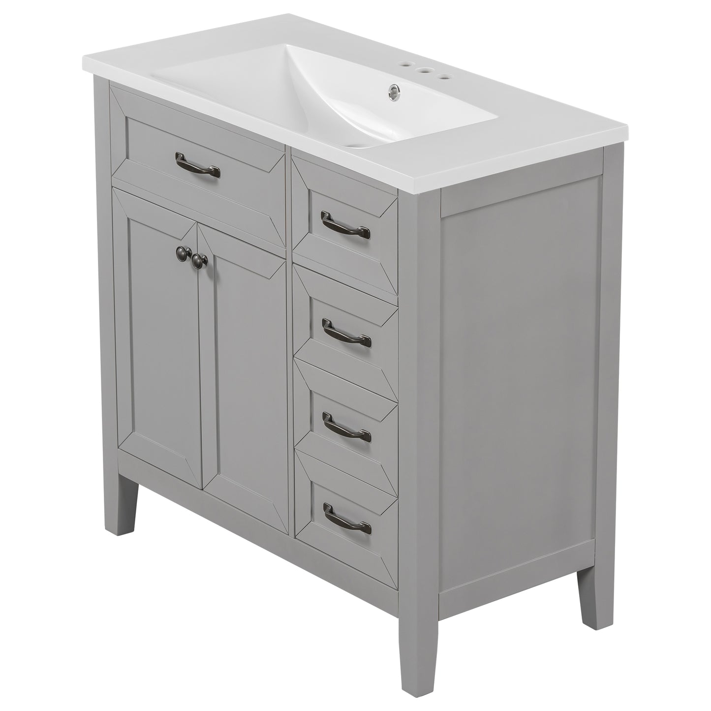 36-Inch Grey Bathroom Vanity Set with Ceramic Sink and Storage Drawers