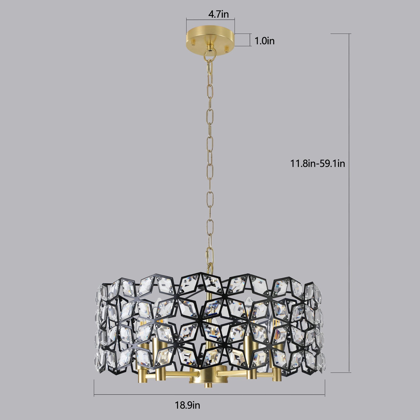 Modern Crystal Chandelier for Living Room - 5-Light Pendant, K9 Crystals, Sand Gold and Black Finish