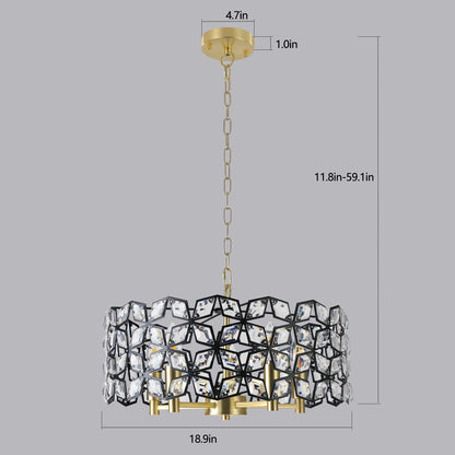 Modern Crystal Chandelier for Living Room - 5-Light Pendant, K9 Crystals, Sand Gold and Black Finish