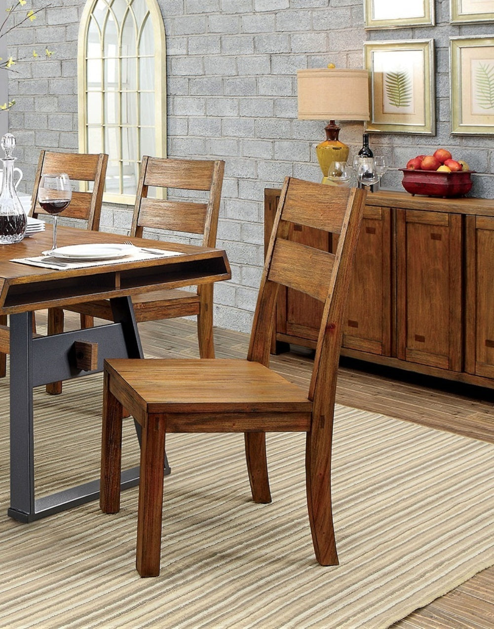 Solid Wood Dining Chairs, Panel Back, Rustic Style, Set of 2 for Kitchen, Wood Seat, Dark Oak
