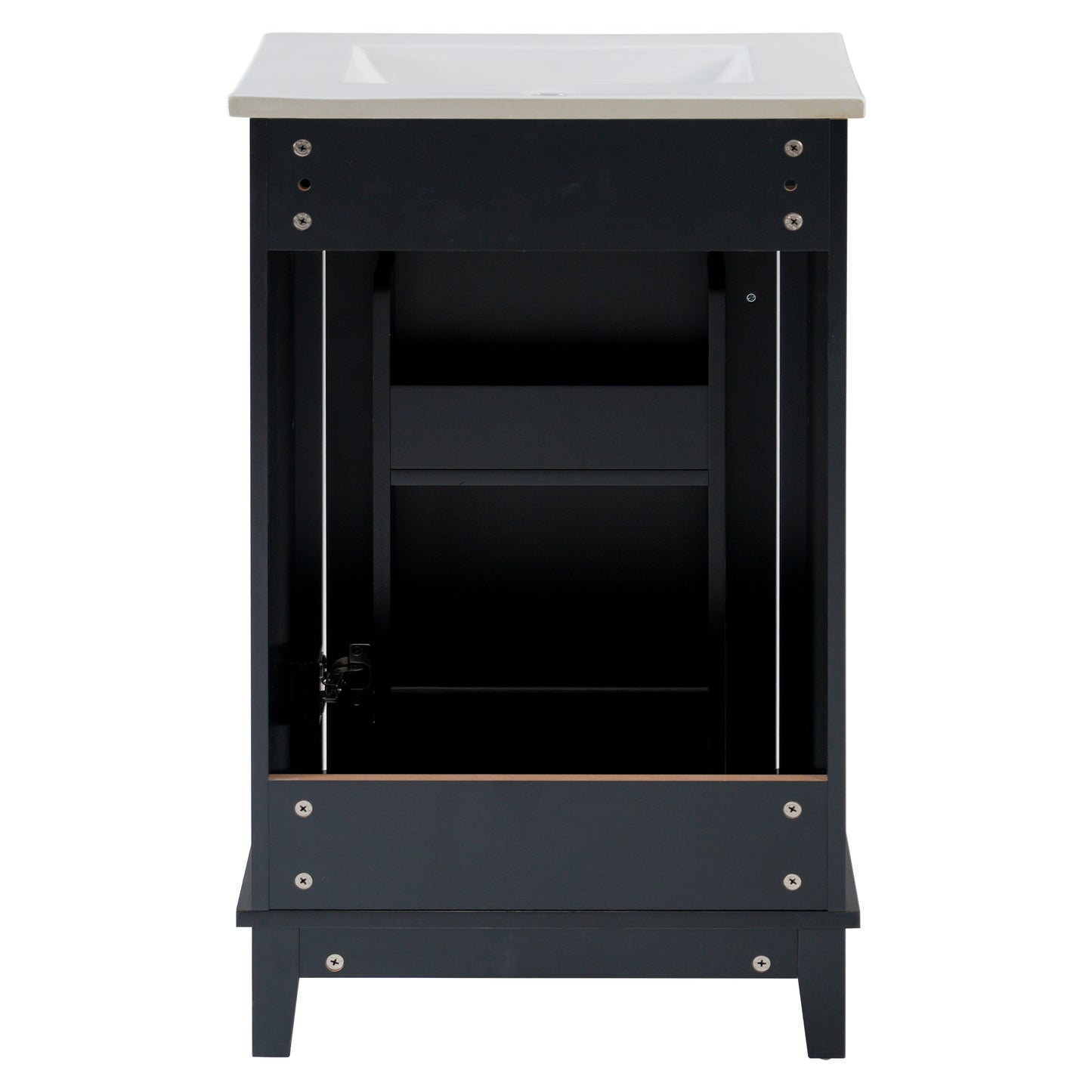 Compact 20-Inch Black Bathroom Vanity Cabinet with Ceramic Sink - Modern Design, Ample Storage, Soft-Close Door