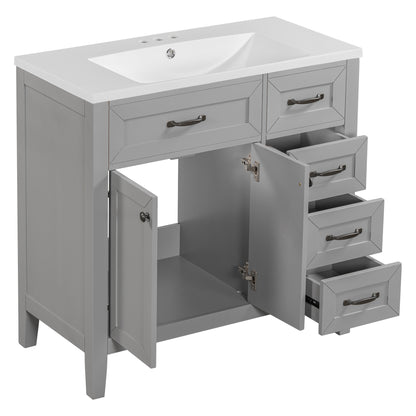 36-Inch Grey Bathroom Vanity Set with Ceramic Sink and Storage Drawers