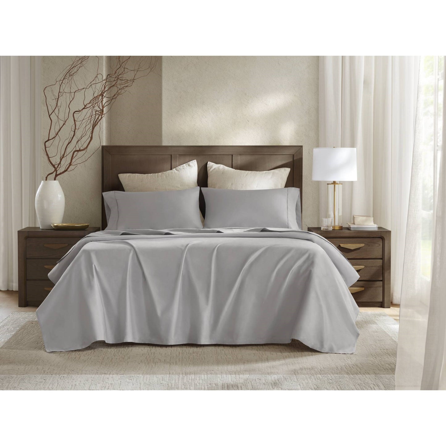 Queen 4-Piece Egyptian Cotton Sateen Sheet Set, 400TC, Deep Pocket Fitted 16-Inch, Flat 92x105, Gray