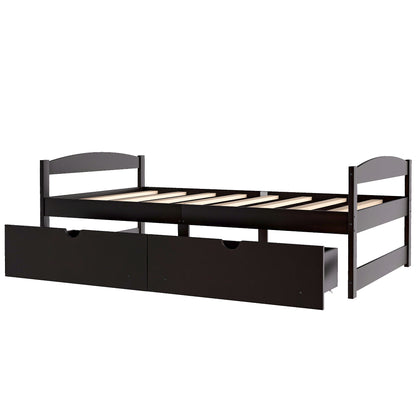 Espresso Twin Platform Bed with Dual Storage Drawers