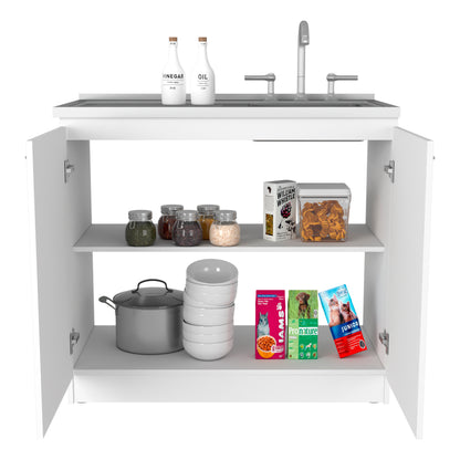 Versatile White Kitchen Utility Sink Cabinet with Storage