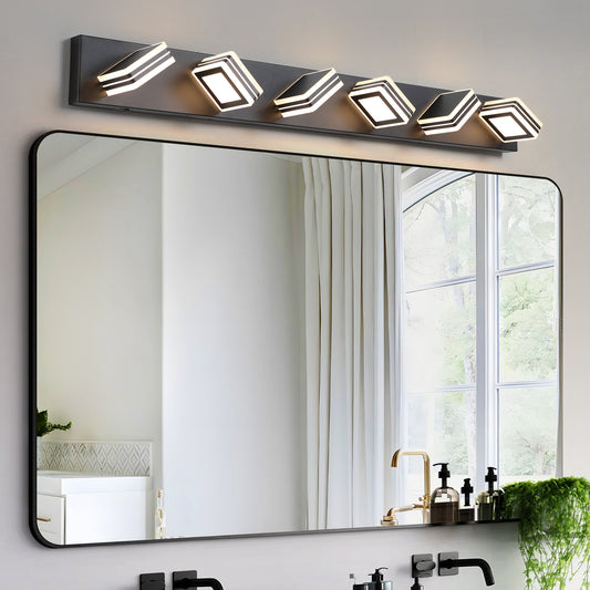 6-Light Dimmable LED Vanity Fixture for Bathroom - Contemporary Wall Mount with Iron & Acrylic Black
