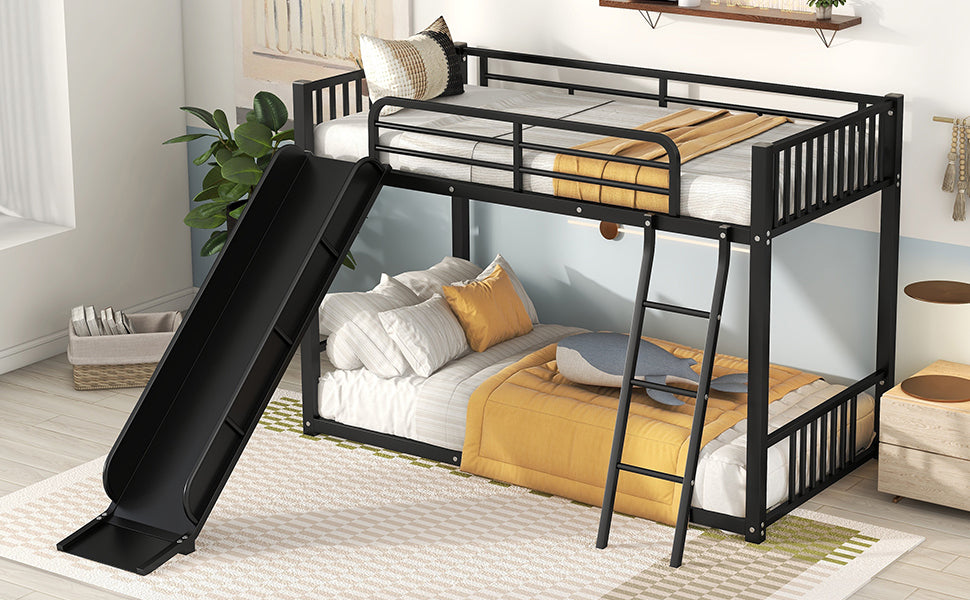 Twin Metal Bunk Bed with Fun Slide - Black Color