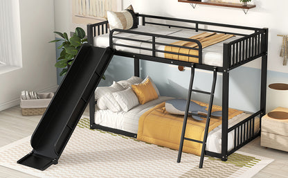 Twin Metal Bunk Bed with Fun Slide - Black Color