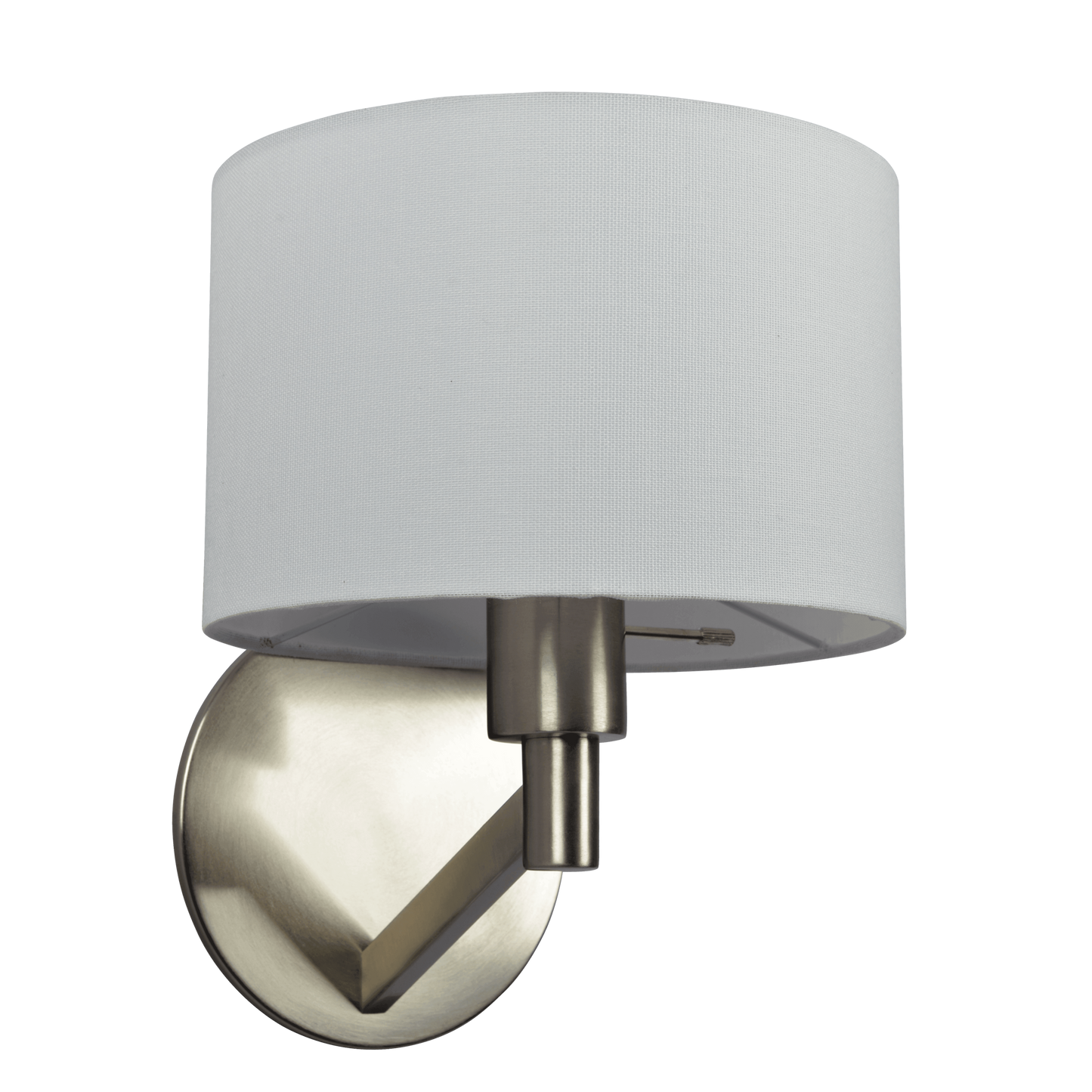 Modern Wall Lamp with Rotary Switch, 9x10x11, White Fabric Shade, Metal Base, Living Room Brushed Nickel