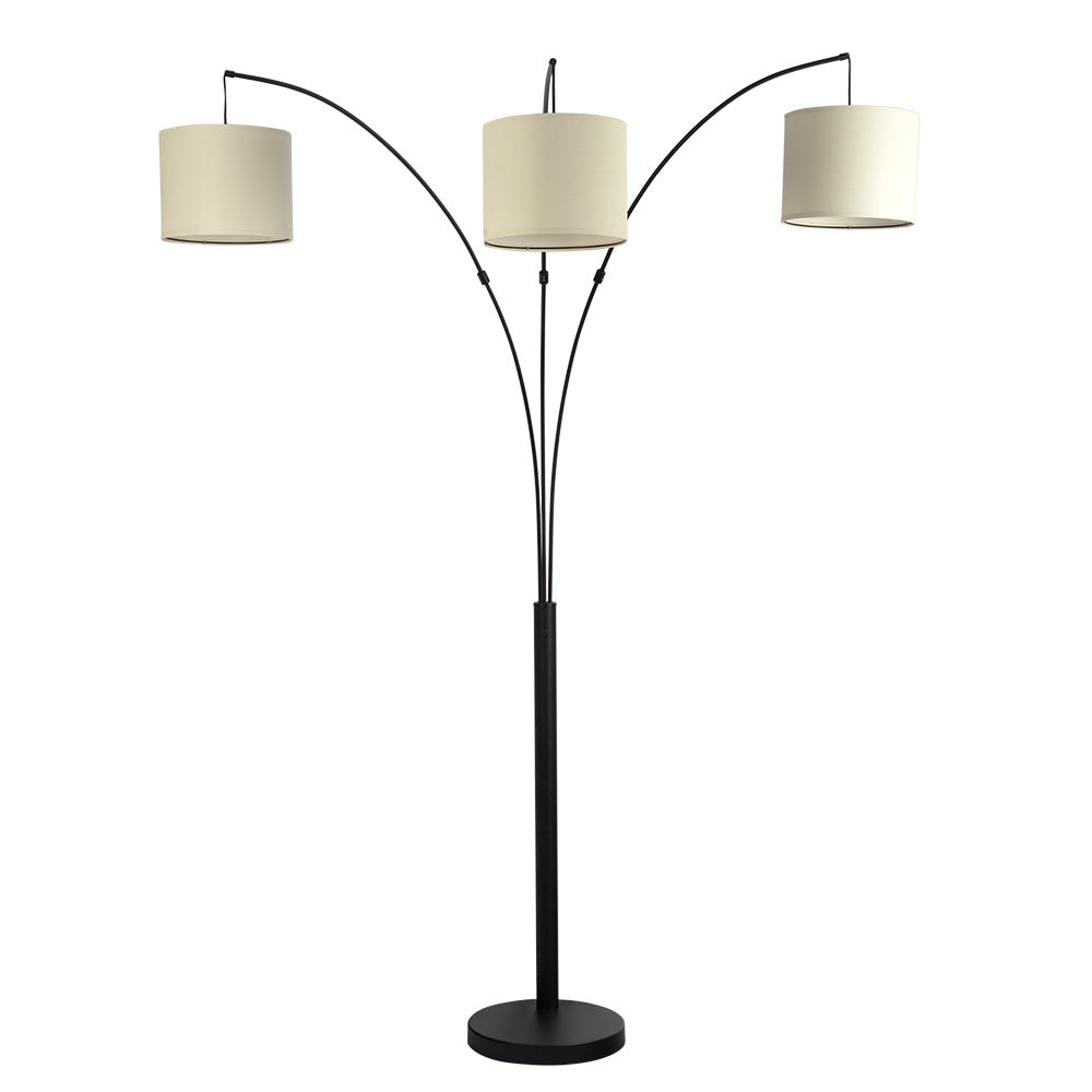 3-Arm Metal Arc Floor Lamp with Linen Shade, 73-Inch Reach, 4-Way Rotary Switch, Oil-Rubbed Bronze