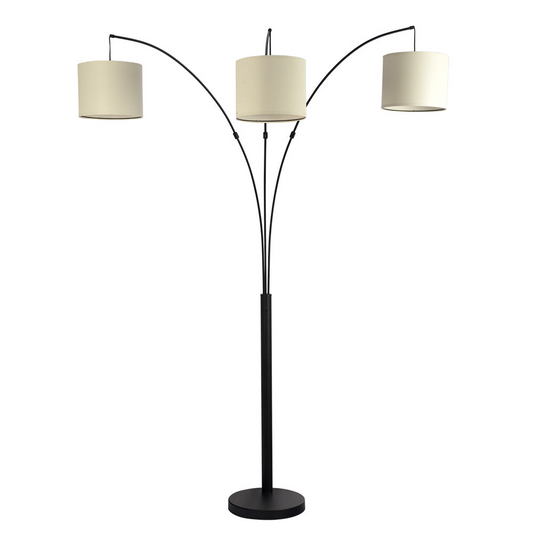 3-Arm Metal Arc Floor Lamp with Linen Shade, 73-Inch Reach, 4-Way Rotary Switch, Oil-Rubbed Bronze