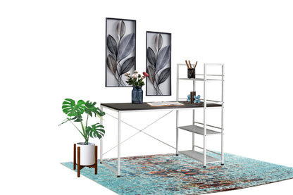 Convertible Dual-Sided Workstation Desk with Bookshelf - White/Brown