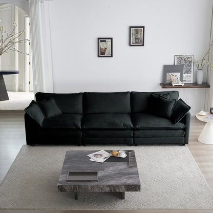 3-Seater Mid-Century Modern Sofa with 2 Armrest Pillows & 3 Toss Pillows, Chenille Upholstery Black