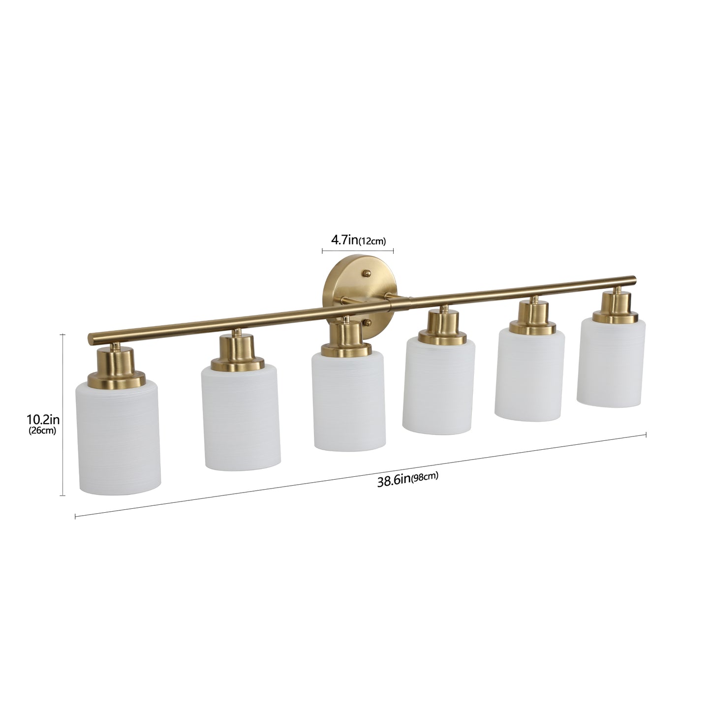 6-Light Vanity Light Bar for Bathrooms with Frosted Glass Shades, Contemporary Wall Mount, Golden