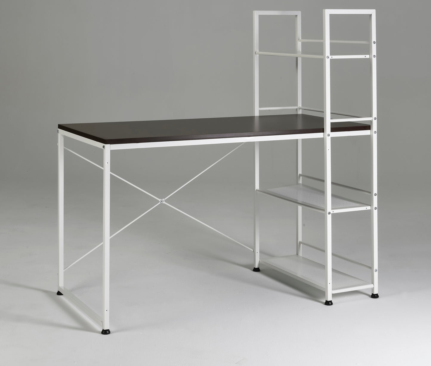 Convertible Dual-Sided Workstation Desk with Bookshelf - White/Brown