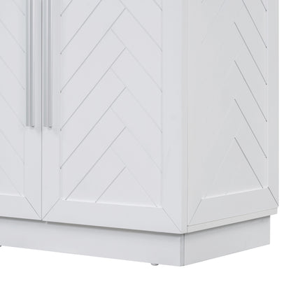 TREXM Sideboard with 4 Doors Large Storage Space Buffet Cabinet with Adjustable Shelves and Silver Handles for Kitchen, Dining Room, Living Room (White)