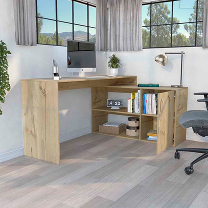 L-Shaped Modern Computer Desk with Versatile Storage - Light Oak Finish