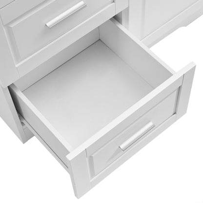 Versatile Tall Storage Cabinet with Doors and Drawers for Bathroom, Office, or Kitchen - White MDF Design