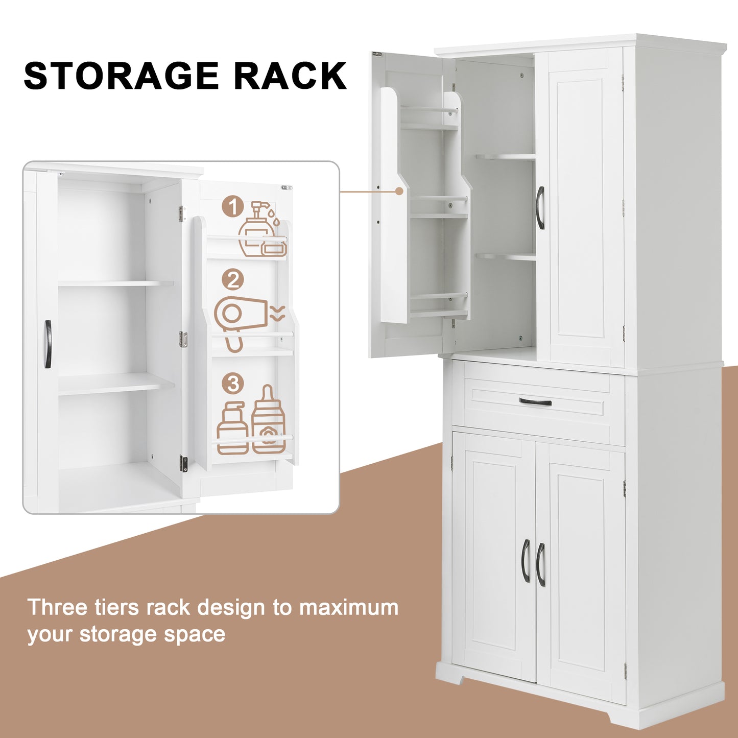 Tall White Bathroom Storage Cabinet with Adjustable Shelf and Drawer, Versatile Multi-Functional Organizer