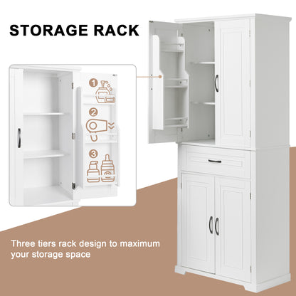 Tall White Bathroom Storage Cabinet with Adjustable Shelf and Drawer, Versatile Multi-Functional Organizer