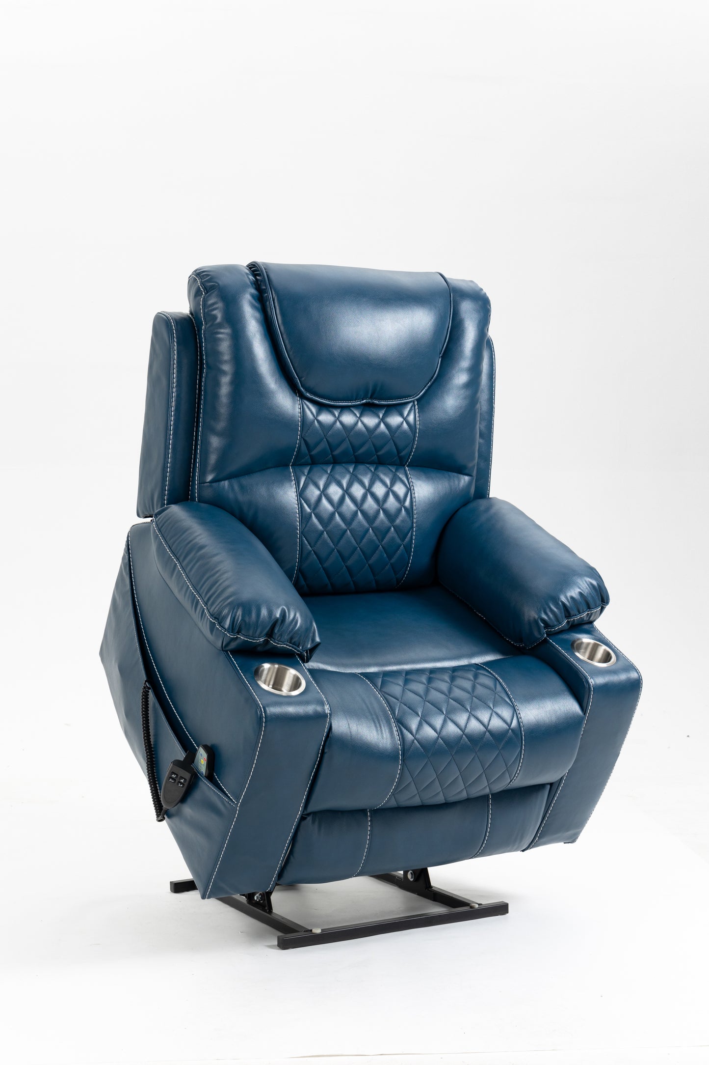 Oversized Lift Chair - 180° FlatLay, 74-Inch Recline, 25-Inch Wide Seat, Massage & Lumbar Heat Blue Velvet