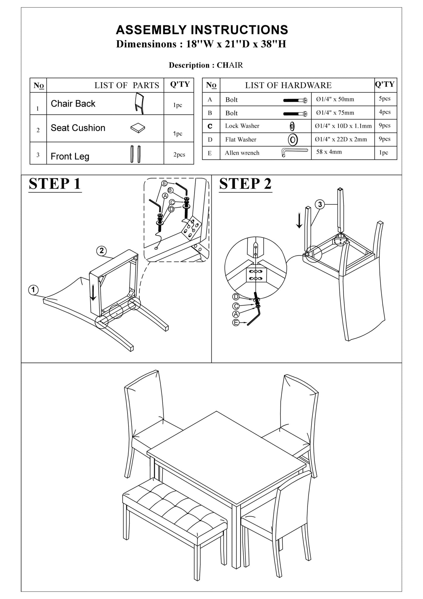 Faux Marble Top 5Pc Dining Set With Bench And Chairs White