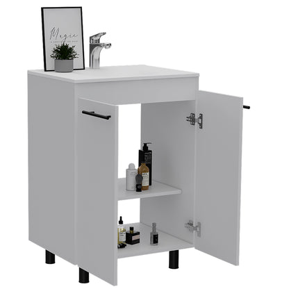 Modern 24" Free Standing White Bathroom Vanity with Double Doors and Two Shelves