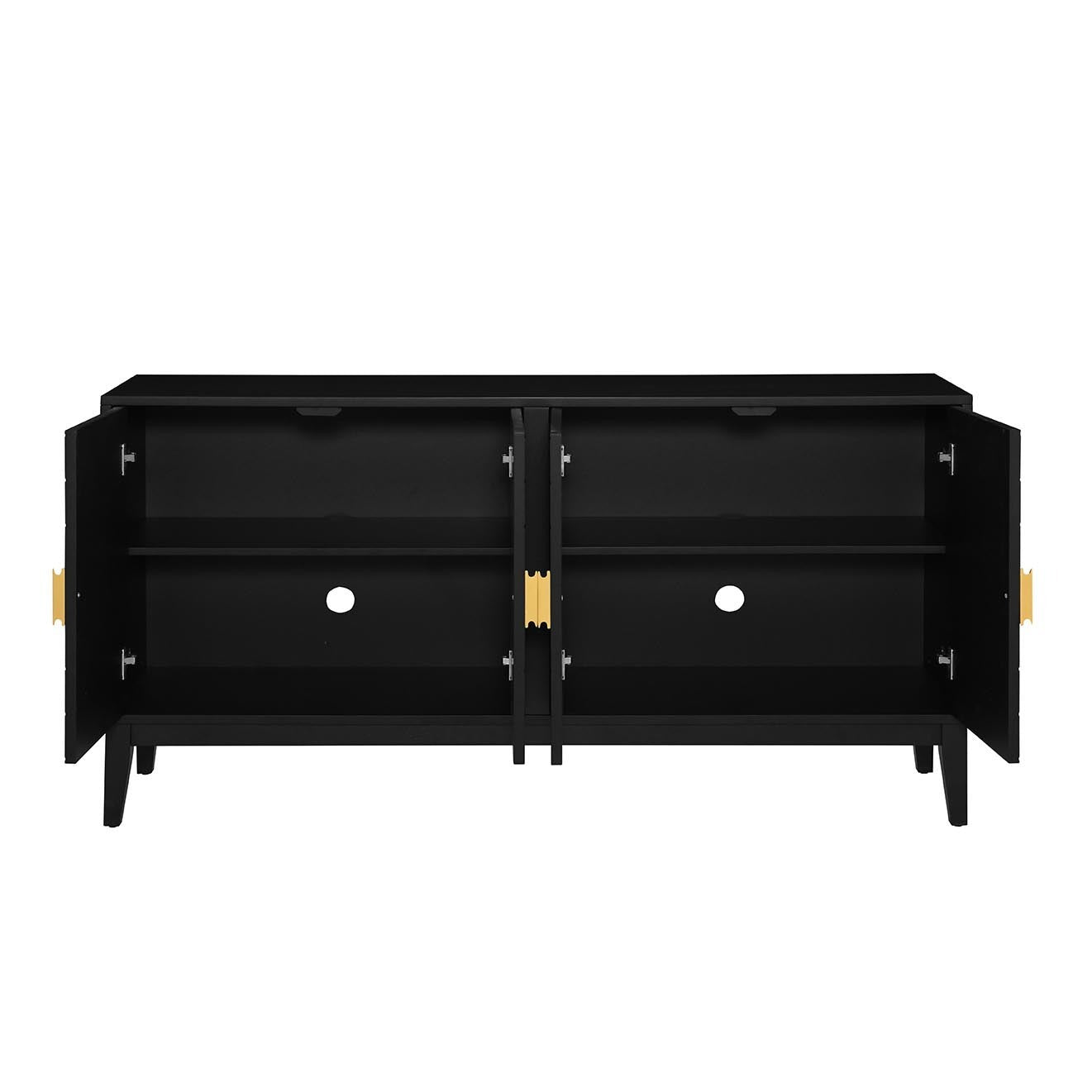 4-Door Sideboard Storage Cabinet for Living Room and Dining Room, Two Large Cabinets with Gold Handles and Adjustable Shelf, Black