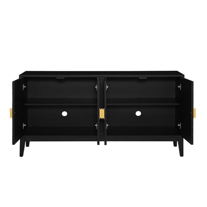 4-Door Sideboard Storage Cabinet for Living Room and Dining Room, Two Large Cabinets with Gold Handles and Adjustable Shelf, Black
