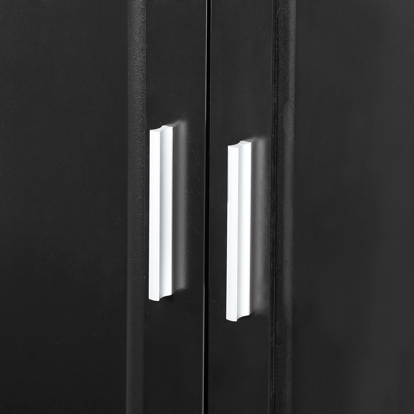 Black Tall Storage Cabinet with Adjustable Shelves, Doors, and Drawers - MDF Construction