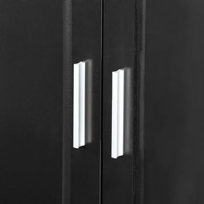 Black Tall Storage Cabinet with Adjustable Shelves, Doors, and Drawers - MDF Construction