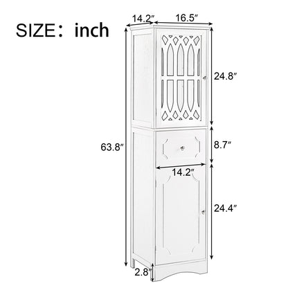 Sleek White Freestanding Bathroom Storage Cabinet with Adjustable Shelves and Drawer