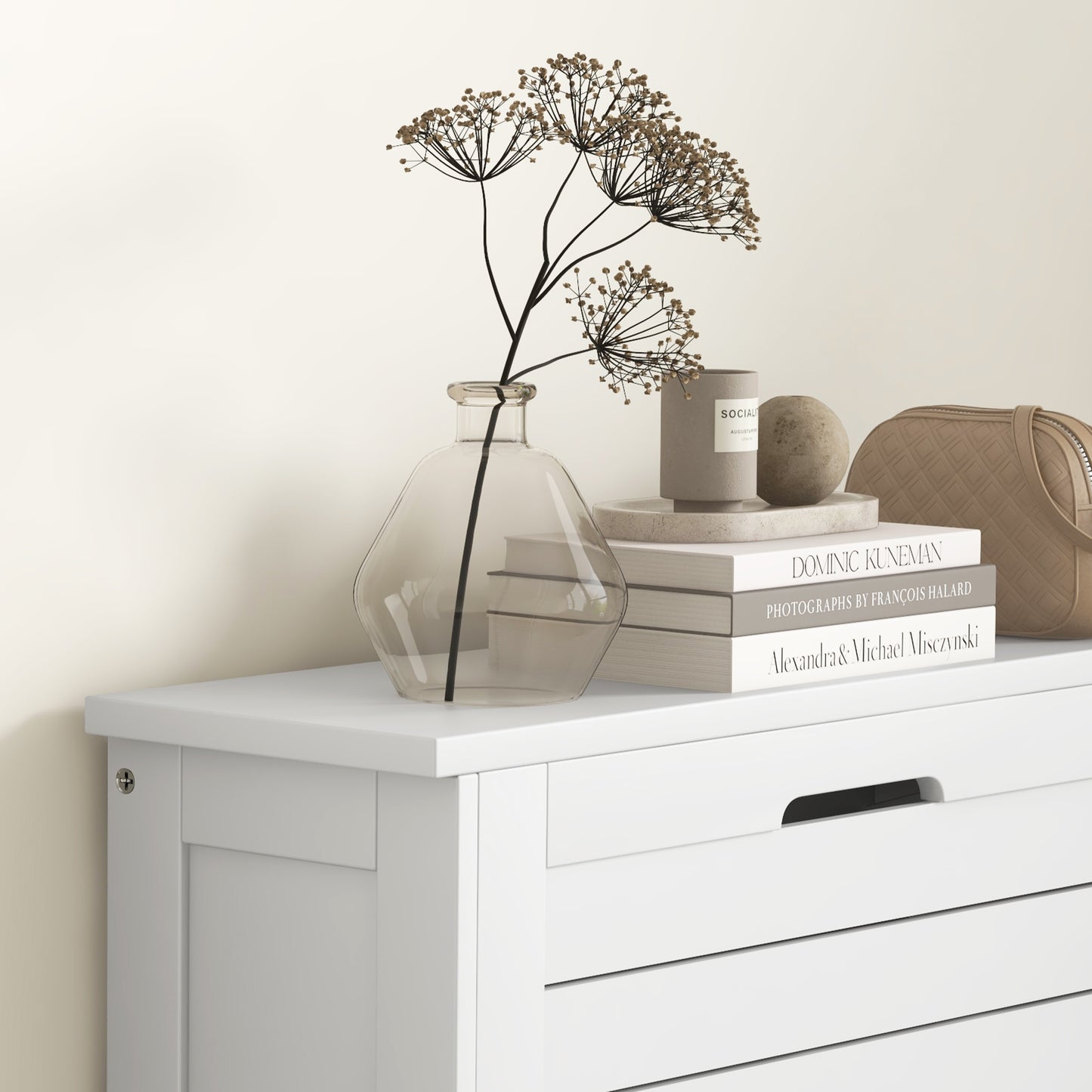 Slim Entryway Shoe Organizer Cabinet with 3 Flip Drawers and Louvered Doors, Holds 6 Pairs of Shoes, White Finish