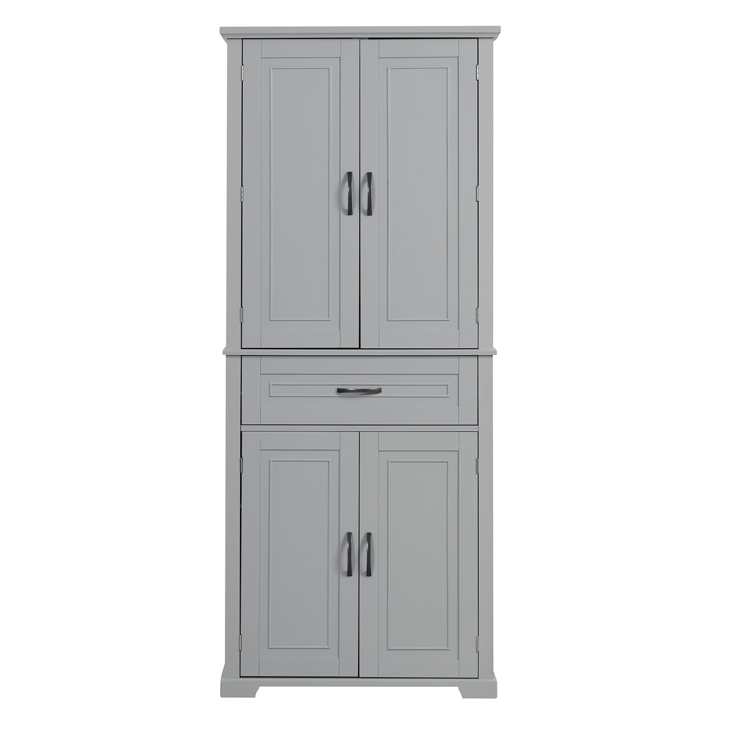 Tall Grey MDF Bathroom Storage Cabinet with Adjustable Shelf and Multiple Storage Solutions