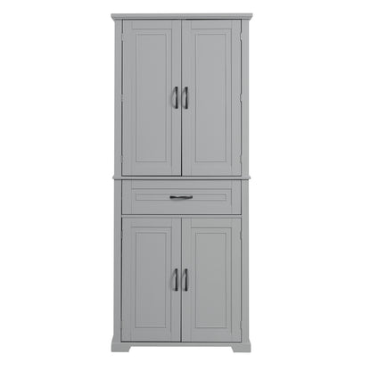 Tall Grey MDF Bathroom Storage Cabinet with Adjustable Shelf and Multiple Storage Solutions