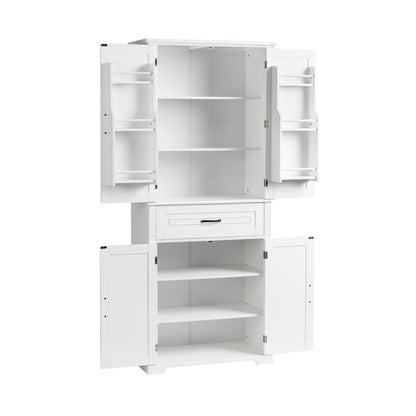 Tall White Bathroom Storage Cabinet with Adjustable Shelf and Drawer, Versatile Multi-Functional Organizer