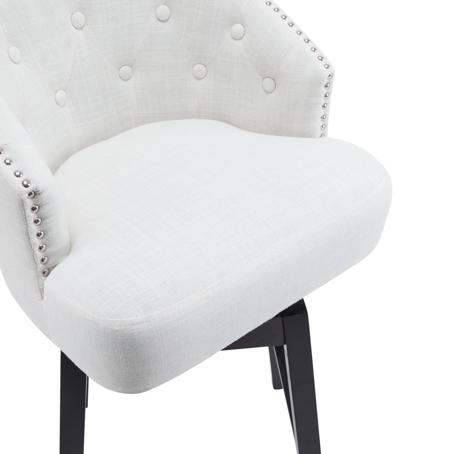 33.25 Inch Swivel Counter Stools Set Black Beige Rubberwood