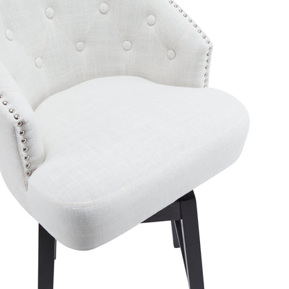 33.25 Inch Swivel Counter Stools Set Black Beige Rubberwood