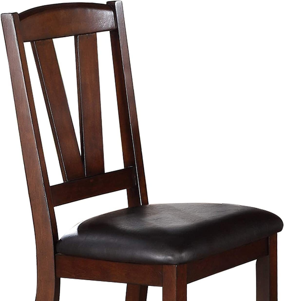 Set of 2 Dining Chairs, Solid Wood Rubberwood, Faux Leather Cushions, V-Back, 18x21x39 Dark Walnut