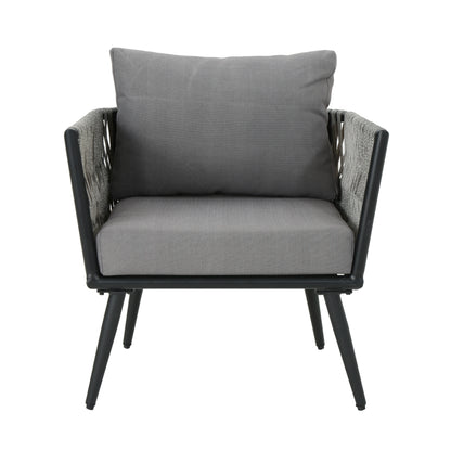 Chat Set Lounge Chair Upholstered With Fabric, 28.25 Inch Length, 30 Inch Width, Modern Indoor Outdoor Seating Grey