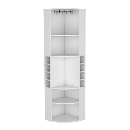 Modern White Corner Bar Cabinet With Five Shelves Storage