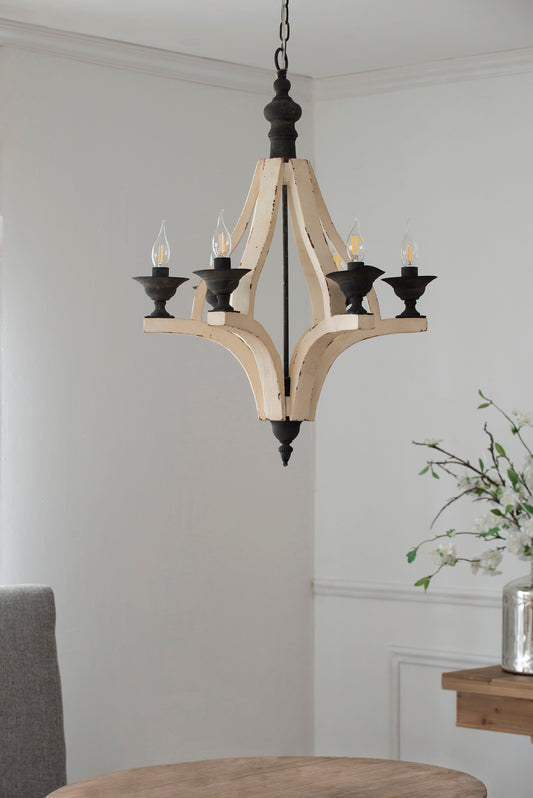 6-Light Wood Chandelier with Adjustable Chain for Kitchen/Dining/Foyer, 60W Bulbs Not Included Cream