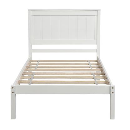 Modern Twin Platform Bed Frame with Rustic Headboard and Wood Slat Support, No Box Spring Required, White